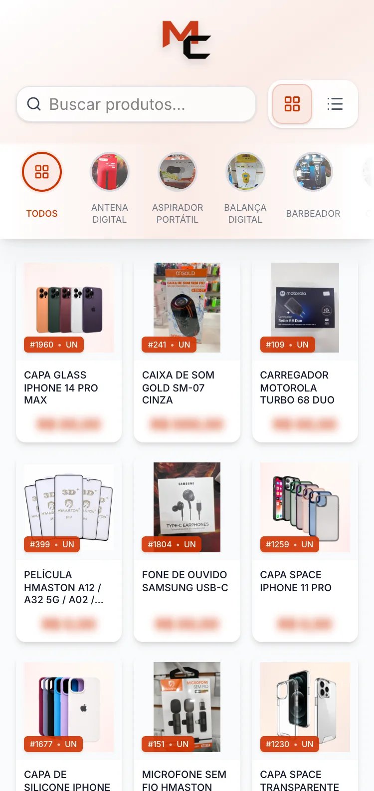 Catálogo digital de capas e carregadores